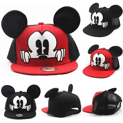 Kids Boy Girls Cartoon Mickey Mouse Ear Baseball Cap Snapback Mesh Sun Hat • £6.88