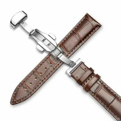 22 MM Brown Genuine Leather Alligator Crocodile Watch Band Strap Replacement  • $25.29