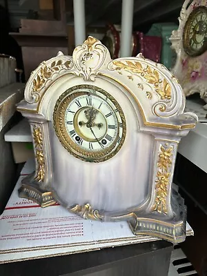 MEGA OLD ANTIQUE ANSONIA Porcelain China Mantel Shelf Clock WATERFALL  La Orb  • $405