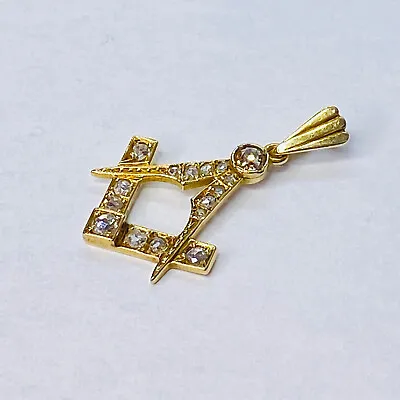 10ct Gold Masonic Diamond Square & Compass Pendant - RRP £1750 - REF468 • £750