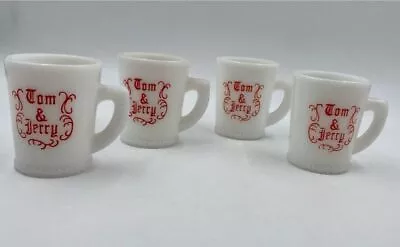 Tom & Jerry Milk Glass Red Lettering Punch Egg Handled Tea Cup Lot Of 4 • $9.99