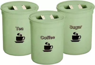 3 Piece Tea Coffee Sugar Canister Set 850ml Plastic Round Container Tin • £9.49