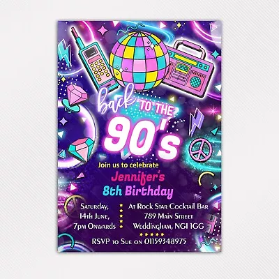 Personalised Dance Birthday Party Invitation Disco Neon Glow Party Invites UK • £6