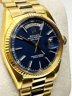 Rolex President Day Date 1803  18K Yellow Gold Rare Blue Pie Pan Dial • $13995