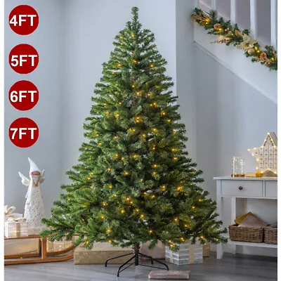 4/5/6/7FT Artificial Christmas Tree Hinged W/ LED Lights Xmas Pine & Metal Stand • $46.99