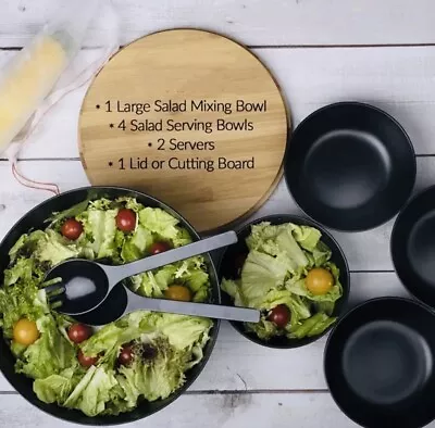 8 Piece Large Salad Bowl Set With Lid & Servers With 4 Small Serving Bowls • £19.99