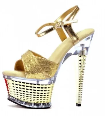 649-Disco Ellie Shoes 6 Inch Heels Textured Platforms Glitter Shoes - Size 8 • $49.99