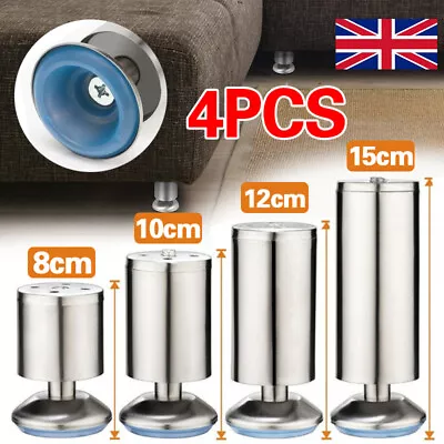 4x Cabinet Legs Stainless Steel Feet Adjustable Sofa Plinth Stand Base 8cm-15cm • £2.99