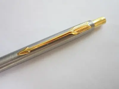 Vtg Parker E Jotter Flighter Stainless Ballpoint Click Pen Gold Clip & Button • $22.97