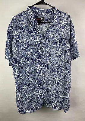 JF J. Ferrar Mens XL Slim Short Sleeve Button Up Rayon Shirt Navy / White Floral • $14.95