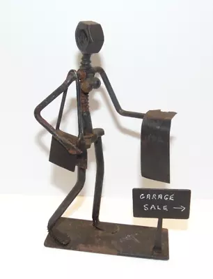 Metal Wire Art Sculpture Nuts Bolts Garage Sale Shopping Lady 7  Tall • $15