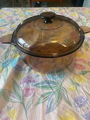 Vision Corning Ware Amber 4.5 L Dutch Oven Roasting Pan Stock Pot W Lid USA EUC • $15