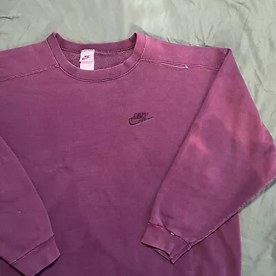 Vintage 90s Nike Tonal Swoosh Crewneck Sweatshirt Size XL Burgundy Faded • $35