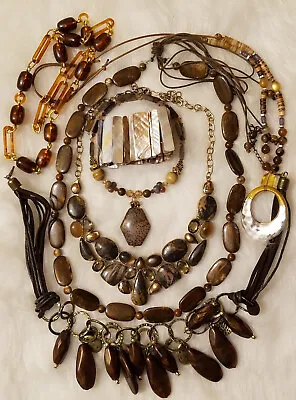 Jewelry Lot Brown Stones Vintage Tortoise Shell Beaded Necklaces • $14