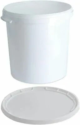 25L White Plastic Storage Bucket Tamper Evident Lid With Moulded Handle Airtight • £11.99