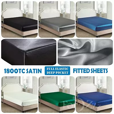 1800TC Silk Satin Fitted/Bottom Sheet Bed Single KS Double Queen Super King Bed • $26.85