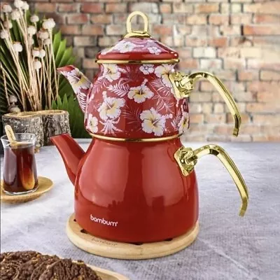 Red Teapot Enamel Teapot Set / Turkish Tea Pot Set Teatop Set • $122.55