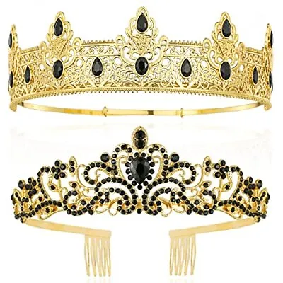 Prom Crowns For Men Women King Queen Crown Metal Crystal Tiara Crown For GOLD • $36.35