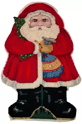 Vintage Completed SANTA Claus Father Christmas Needlepoint For Pillow 10 X 18 • $29.96