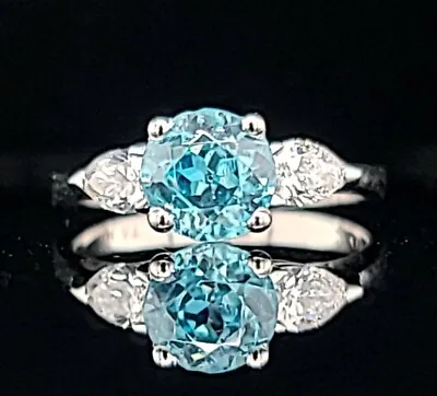 Vintage Platinum Engagement Ring 2.48CT.Natural Blue Zircon Round Shape  • $2450