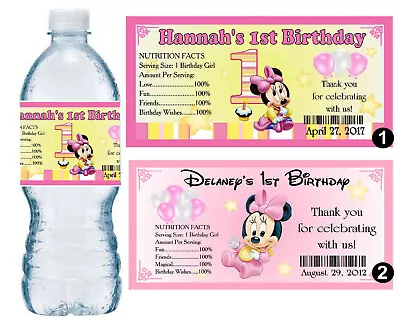 20 Minnie Mouse 1st Birthday Party Favors Water Bottle Labels ~ Personalized  • $9.99