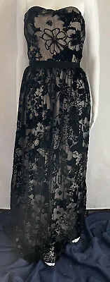 Erin By Erin Fetherston Gown Dress 6 NWT Black MSRP $395 Velvet Floral Lined • $89