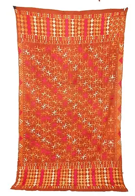 Antique Vintage Indian From Punjab Phulkari Textiles Hand Embroidered Bagh Shawl • $130