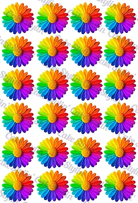 24 X Rainbow Daisy Flowers Edible Cupcake Toppers Wafer Paper Floral Daisies • $10.95