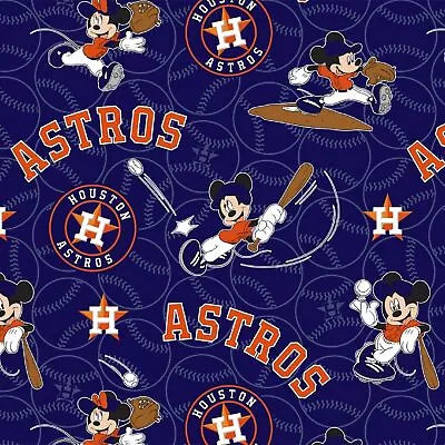 Houston Astros & Mickey Mouse On Navy B/G-Fabric Traditions-BTY • $13.95