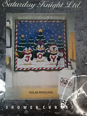 Saturday Knight Monkey Vinyl Shower Curtain Polar Penguins Christmas Holiday • $24.99