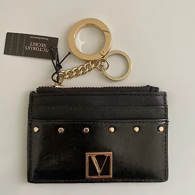 VICTORIA SECRET Stud Card Case Charm Keychain Wallet Coin Purse Pouch Ne🦋 Black • $18.99