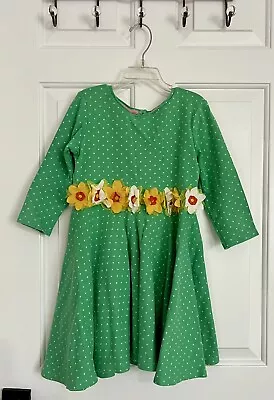 Mini Boden Girls Jersey Dress - Size 8-9Y - Green Color With Embroidered Flowers • $45.99
