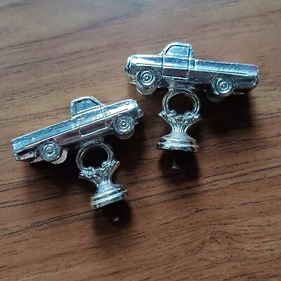 VTG Metal Pickup Truck Trophy Topper Top Figure Figurine Lot Of 2 Silver Chrome • $14.99