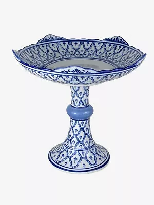 Vintage Porcelain Hand Painted Cobalt Blue And White Pedestal Compote Dish • $24.99