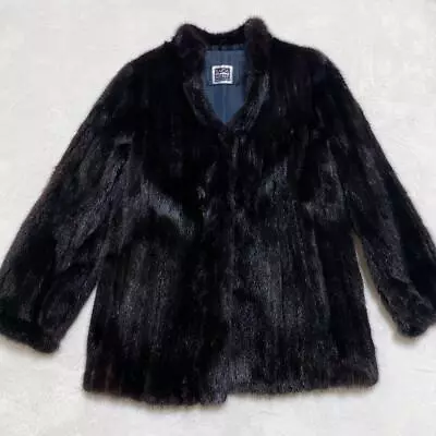SAGA MINK Silver Tag Fur Coat L Black Good Condition Size11 From Japan • $159.45