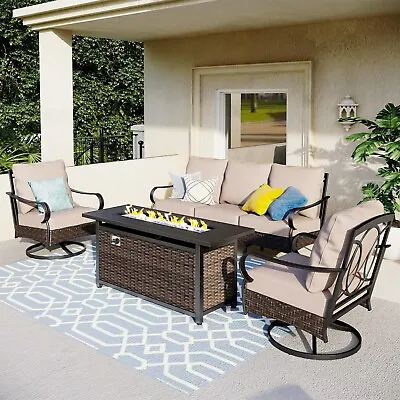 4Piece Oversized Patio Furniture Set W/ Fire Pit Table Outdoor Swivel Sofa Chair • $1029.99