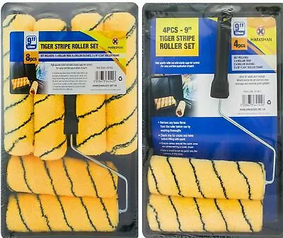 3  9  Foam Sponge Paint Roller Decorating Set  Kit Tool Tray And 10pc Brush Set • £5.25