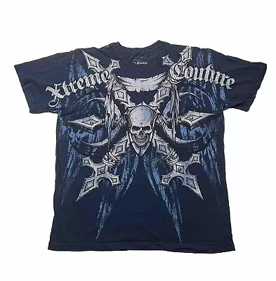 XTREME COUTURE RANDY Blue Skull T-SHIRT UFC MMA Vintage #0115 Men Size XL USA • $25