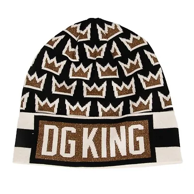 DOLCE & GABBANA DG KING Royals Logo Crown Wool Hat Beanie Black Gold 13288 • £216