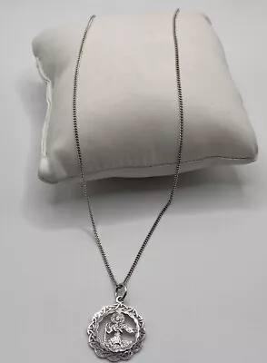 Vintage Sterling Silver Saint Christopher Pendant & Chain Necklace 45cm L • £16