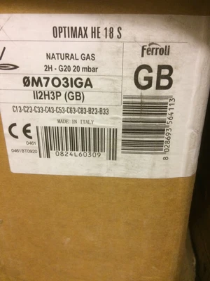 £450 • Buy Ferroli Optimax He 18 System + Horizontal Flue