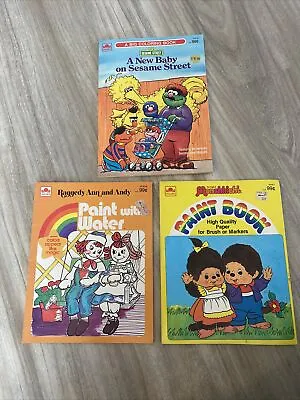 VTG Lot Of 3 Golden Coloring / Paint Books Sesame Street Monchhichi Raggedy Ann • $29.99