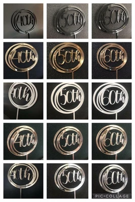 Happy Birthday 40th 50th 60th Cake Topper Circle Oval Acrylic Celebration Party • £4.50