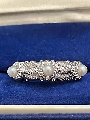 Judith Ripka Sterling Silver Triple Three 3 Pearl Cable Stack Band Ring Size 8 • $19.99