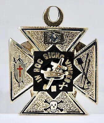 Vintage 14K Enamel 2-Sided Masonic Knights Templar In Hoc Signo Medal Pendant • $487