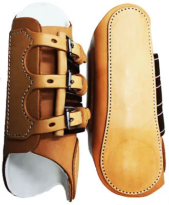 $48.99 • Buy Horse Natural Tan Leather Sports Medicine Splint Boots Amish Tack Pony 4121NT