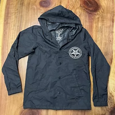 Blackcraft Cult Windbreaker Snap Black Jacket Men’s Small Nylon Hooded UU3 • $35.99