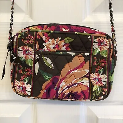 Vera Bradley English Rose Small Brown Floral Crossbody Bag Purse Chain Strap • $14