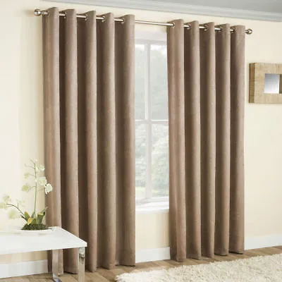 Vogue Thermal Block Out Lined Curtains Eyelet Ring Top Plain Textured Ready Made • £21.89