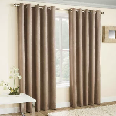 Vogue Thermal Block Out Lined Curtains Eyelet Ring Top Plain Textured Ready Made • £23.89